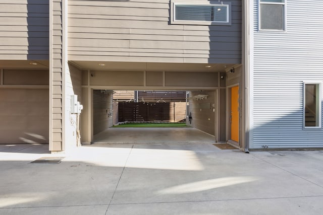 exterior space featuring a garage