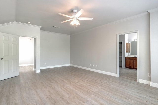 4201 Broken Bend Blvd, Fort Worth, TX 76244 - empty room with ceiling fan, light wood-style floors, and crown molding