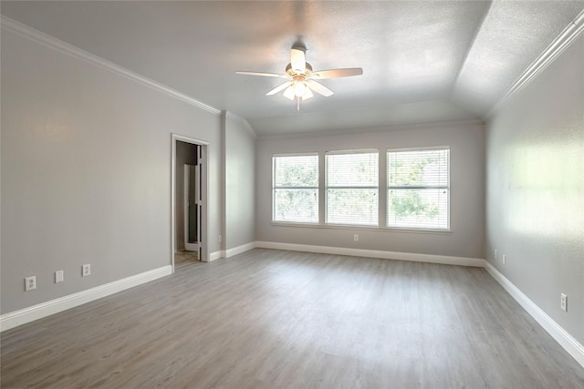 4201 Broken Bend Blvd, Fort Worth, TX 76244 - spare room with crown molding, wood finished floors, a ceiling fan, and vaulted ceiling