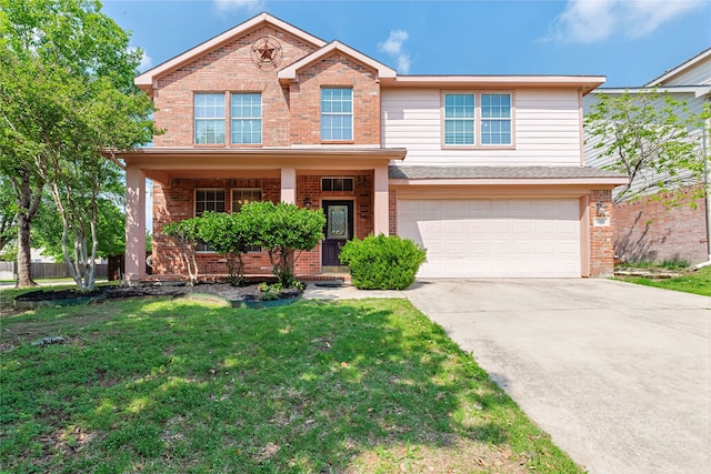 4201 Broken Bend Blvd, Fort Worth, TX 76244 - view of front of house with brick siding, a garage, driveway, and a front yard