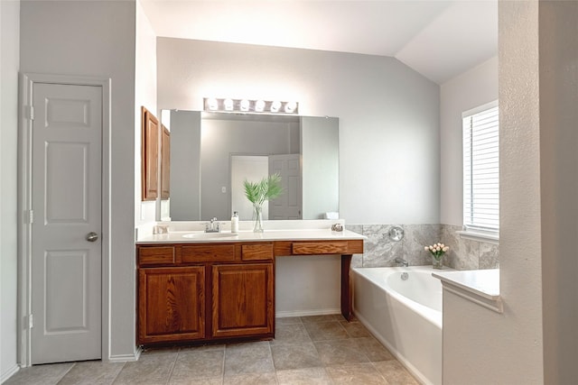 4201 Broken Bend Blvd, Fort Worth, TX 76244 - full bathroom featuring vanity, a garden tub, and vaulted ceiling