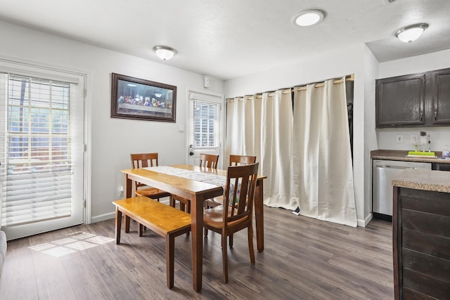 dining room featuring dark hardwood / wood-style flooring and a healthy amount of sunlight