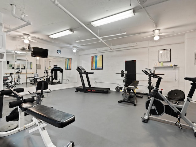 gym featuring ceiling fan