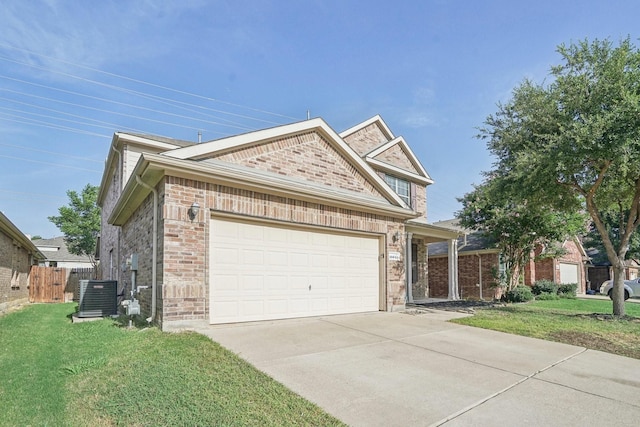 view of front of property featuring cooling unit and a front yard