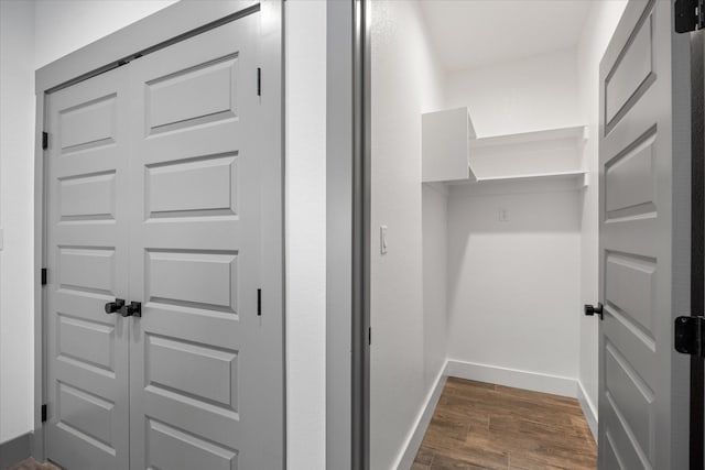 interior space with dark wood-type flooring