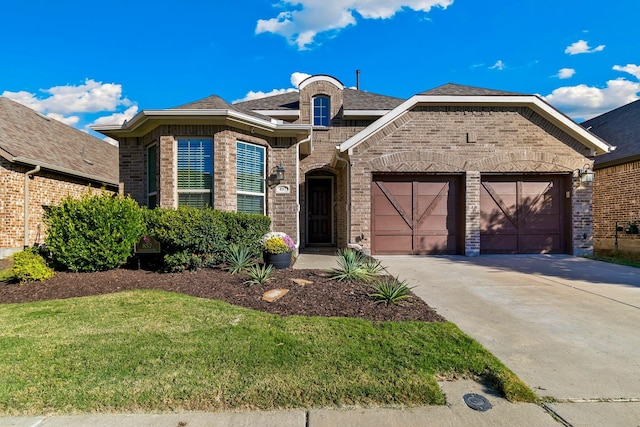 view of front facade featuring a garage and a front yard