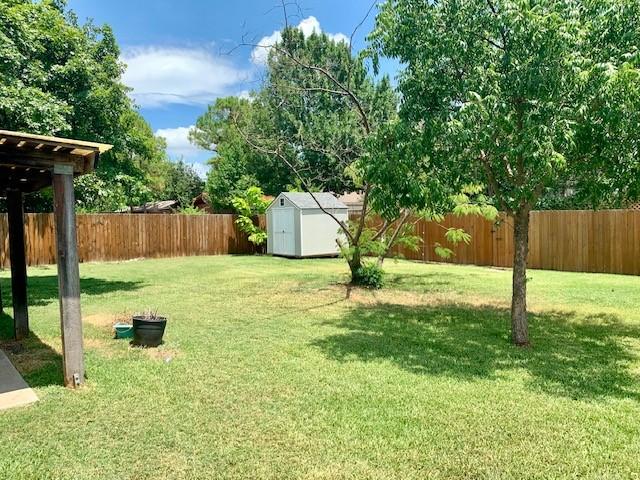 view of yard with a storage shed