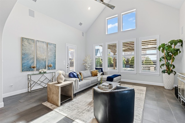 living room featuring lofted ceiling