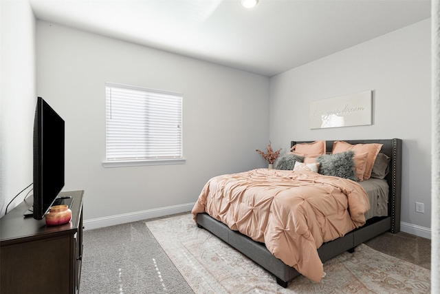 bedroom with light carpet