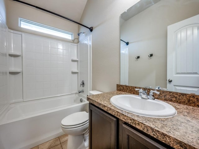 full bathroom with tile patterned flooring, vanity, shower / bathing tub combination, and toilet