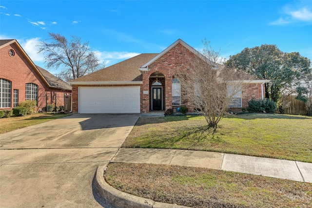 front facade with a garage and a front lawn