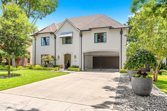 view of front of home featuring a garage and a front lawn