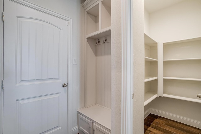 mudroom with dark wood-type flooring