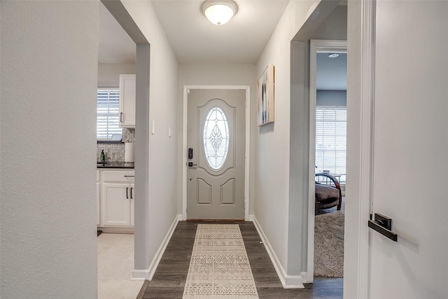 entryway with dark hardwood / wood-style floors