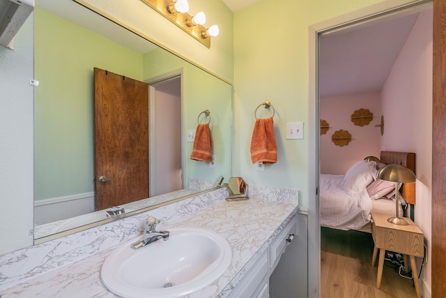 bathroom with vanity and wood-type flooring