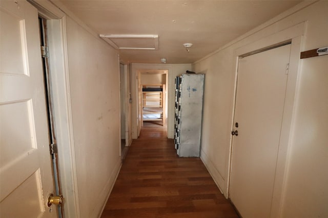 hallway with dark hardwood / wood-style floors