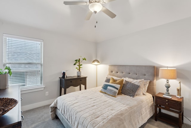 bedroom featuring ceiling fan and carpet flooring