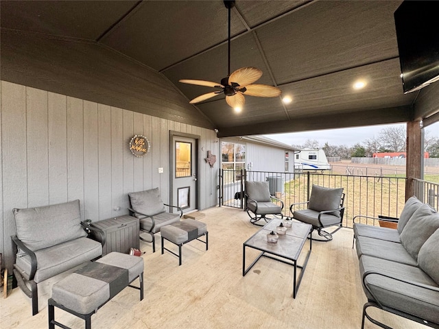 view of patio featuring an outdoor hangout area and ceiling fan