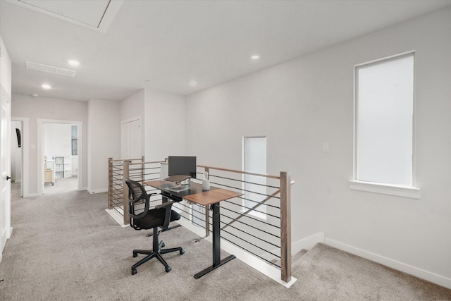 view of carpeted home office