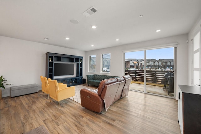 living room featuring light wood-type flooring