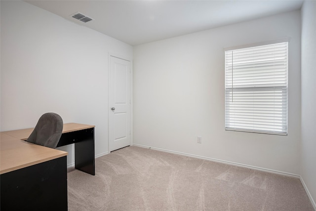 view of carpeted home office