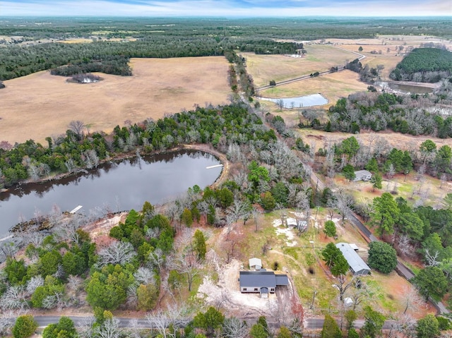 bird's eye view with a water view and a rural view