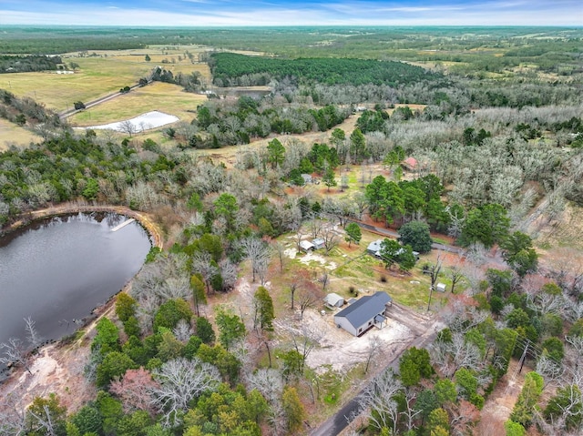 aerial view with a water view and a rural view