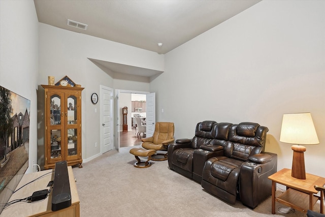 living room with light carpet