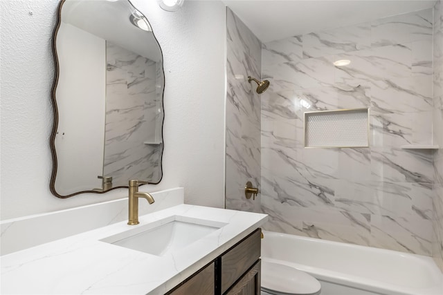 full bath featuring toilet, shower / tub combination, and vanity