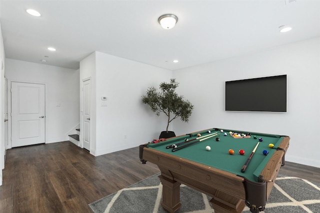 rec room with dark wood-type flooring and pool table