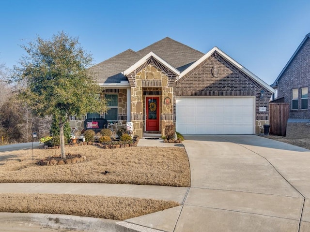 view of front of property featuring a garage and covered porch