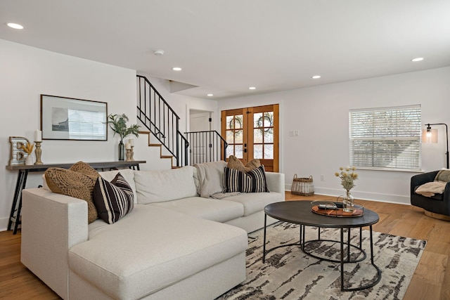 209 Mary Fitch Rd, Sherman, TX 75090 - living room with stairs, wood finished floors, recessed lighting, and baseboards