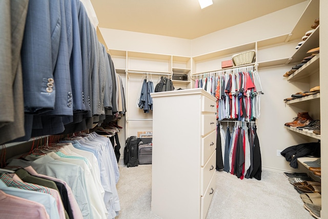 spacious closet featuring light carpet