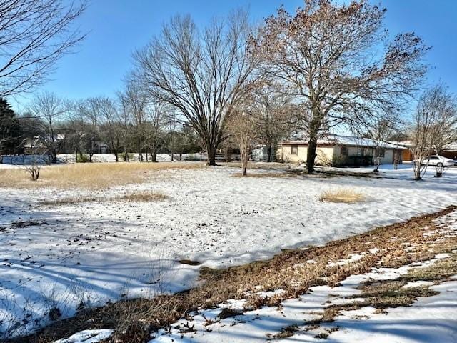 view of yard layered in snow