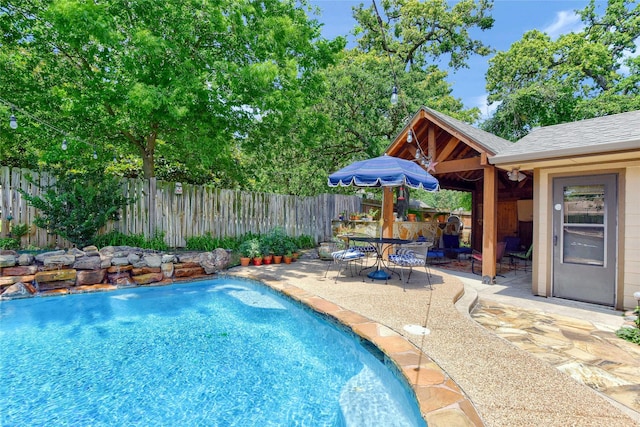 view of swimming pool featuring a patio area