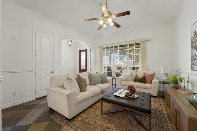 living room with ceiling fan