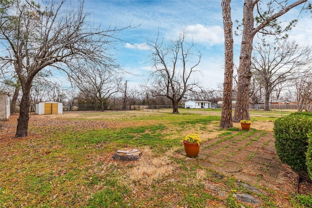 view of yard with a shed