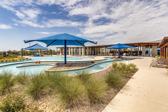 view of pool with a gazebo, a patio area, and a jacuzzi