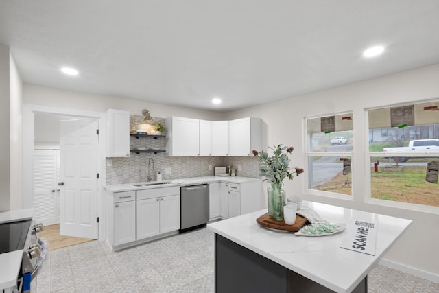 kitchen featuring white cabinetry, appliances with stainless steel finishes, sink, and tasteful backsplash