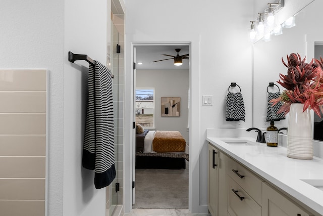 bathroom with vanity and ceiling fan