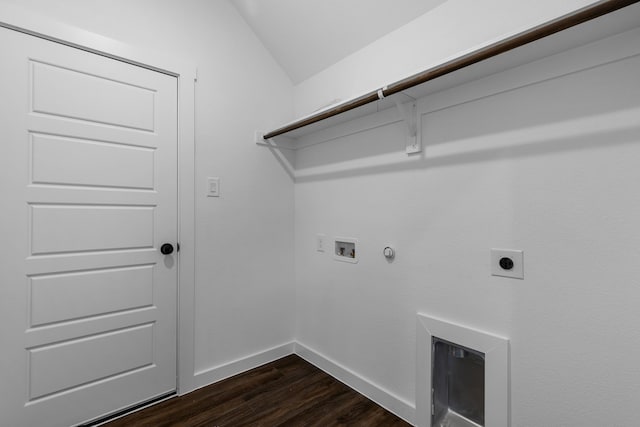 laundry room featuring gas dryer hookup, washer hookup, dark hardwood / wood-style flooring, and electric dryer hookup