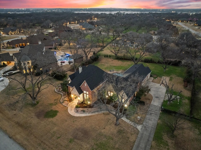 view of aerial view at dusk