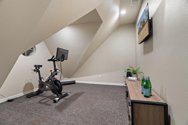 workout room with carpet flooring