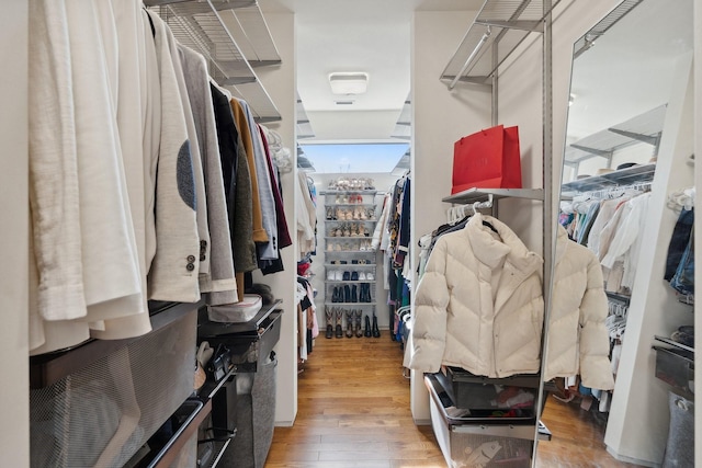 spacious closet with light hardwood / wood-style flooring