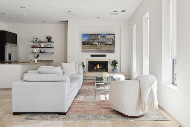 living room with sink