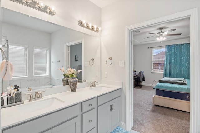 bathroom featuring vanity and ceiling fan