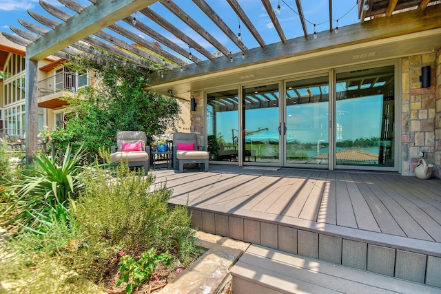 deck featuring a pergola