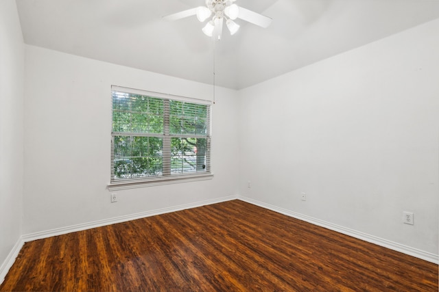 empty room with wood-type flooring and ceiling fan