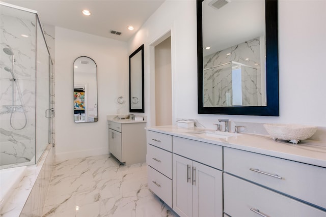 bathroom featuring vanity and walk in shower