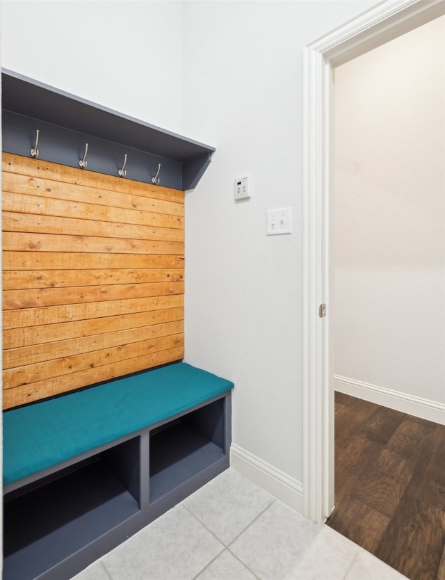 mudroom with hardwood / wood-style flooring